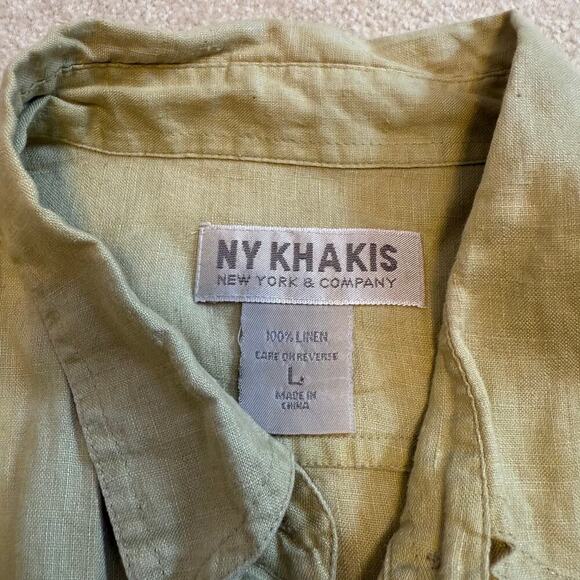 NY Khakis 100% Linen Tunic Large Button Down Lightweight EUC - Picture 4 of 5